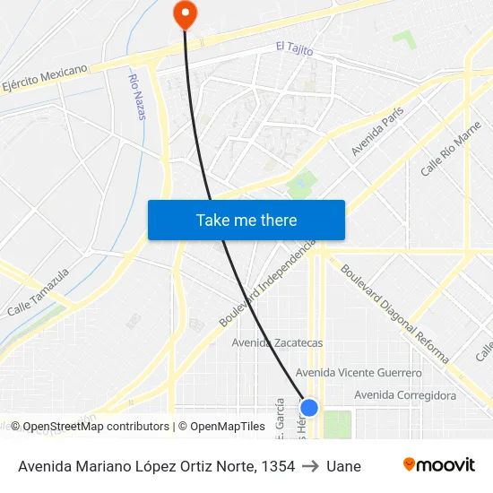 Avenida Mariano López Ortiz Norte, 1354 to Uane map