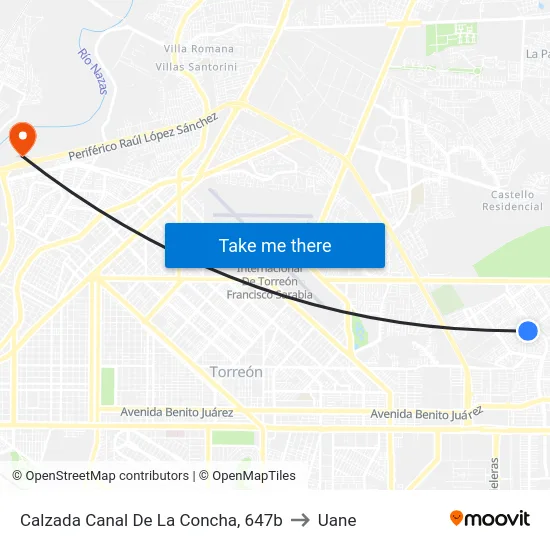 Calzada Canal De La Concha, 647b to Uane map