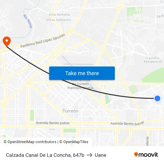 Calzada Canal De La Concha, 647b to Uane map