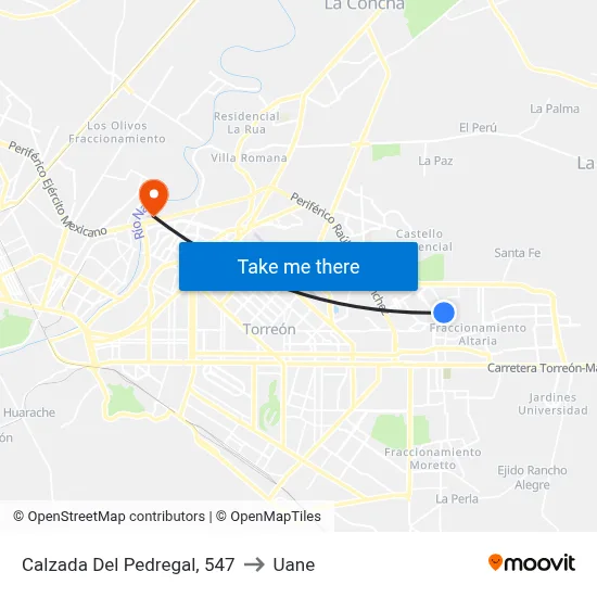 Calzada Del Pedregal, 547 to Uane map