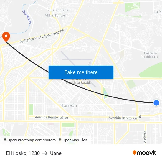 El Kiosko, 1230 to Uane map
