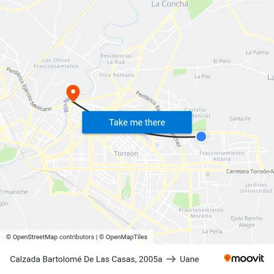 Calzada Bartolomé De Las Casas, 2005a to Uane map
