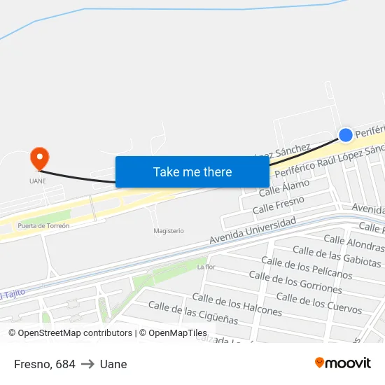 Fresno, 684 to Uane map