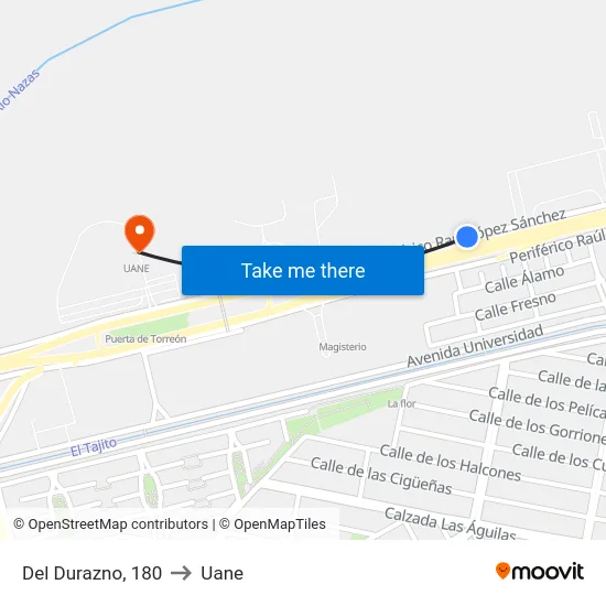 Del Durazno, 180 to Uane map