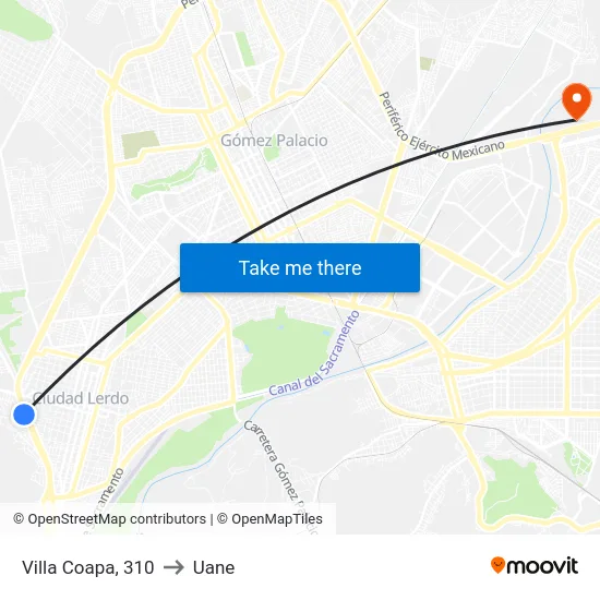Villa Coapa, 310 to Uane map
