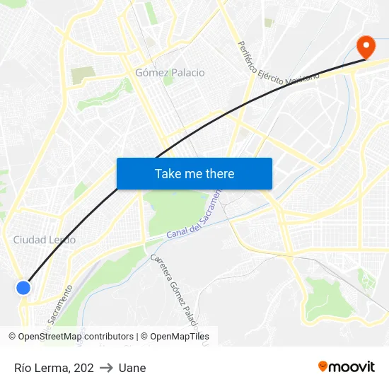 Río Lerma, 202 to Uane map