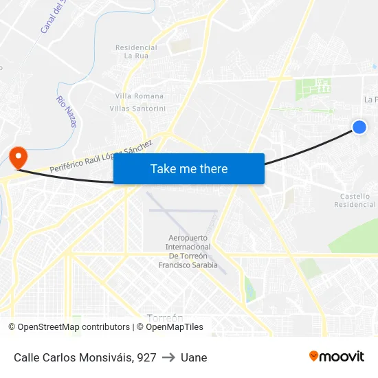 Calle Carlos Monsiváis, 927 to Uane map