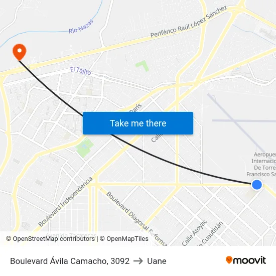 Boulevard Ávila Camacho, 3092 to Uane map