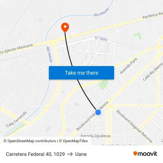 Carretera Federal 40, 1029 to Uane map