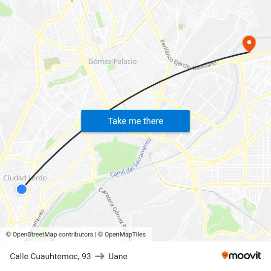 Calle Cuauhtemoc, 93 to Uane map