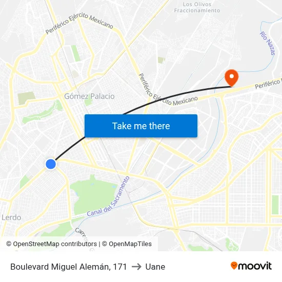 Boulevard Miguel Alemán, 171 to Uane map
