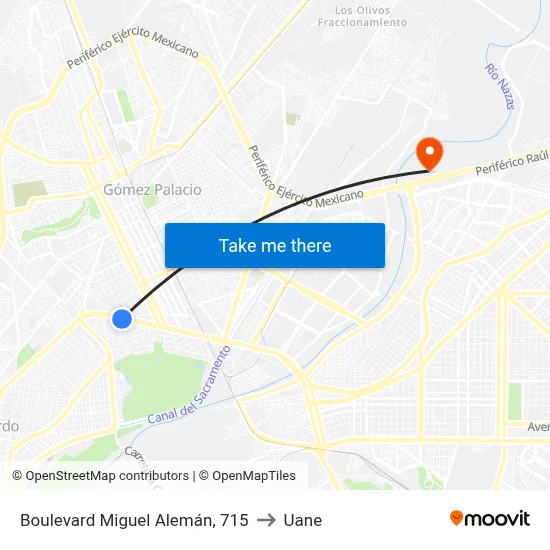 Boulevard Miguel Alemán, 715 to Uane map