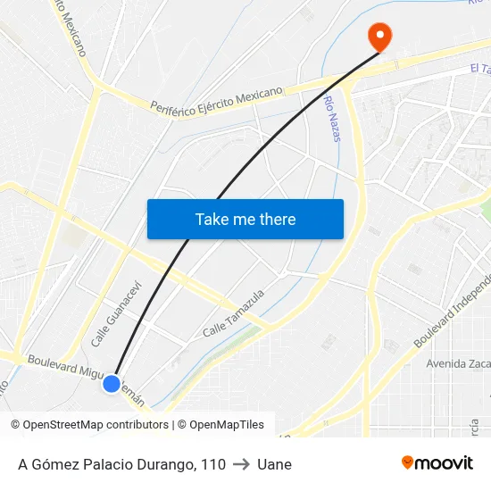A Gómez Palacio Durango, 110 to Uane map