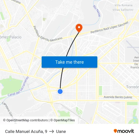 Calle Manuel Acuña, 9 to Uane map