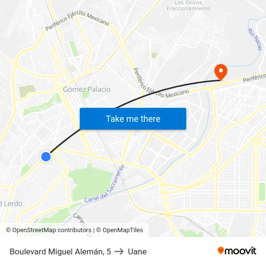 Boulevard Miguel Alemán, 5 to Uane map