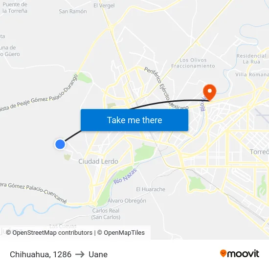 Chihuahua, 1286 to Uane map