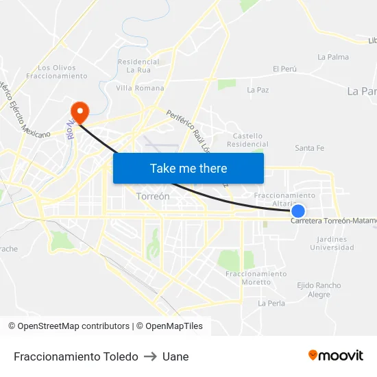 Fraccionamiento Toledo to Uane map