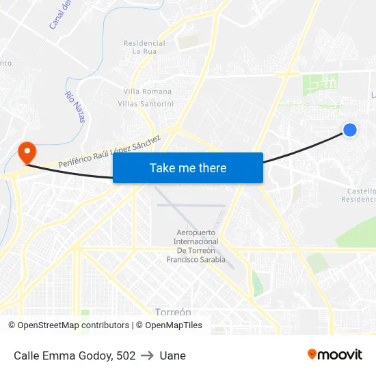 Calle Emma Godoy, 502 to Uane map