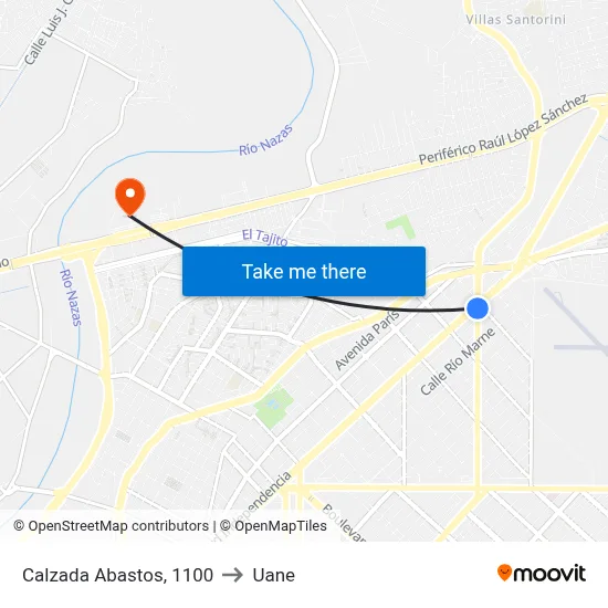 Calzada Abastos, 1100 to Uane map