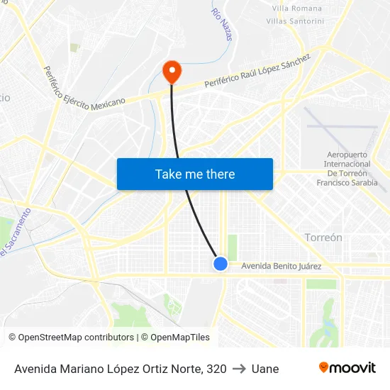 Avenida Mariano López Ortiz Norte, 320 to Uane map