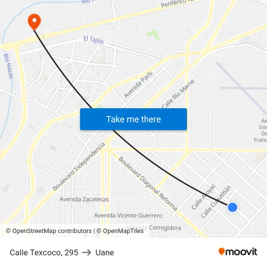 Calle Texcoco, 295 to Uane map