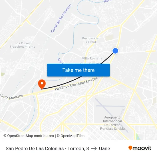 San Pedro De Las Colonias - Torreón, 8 to Uane map