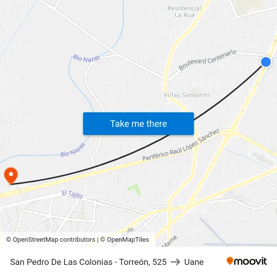 San Pedro De Las Colonias - Torreón, 525 to Uane map