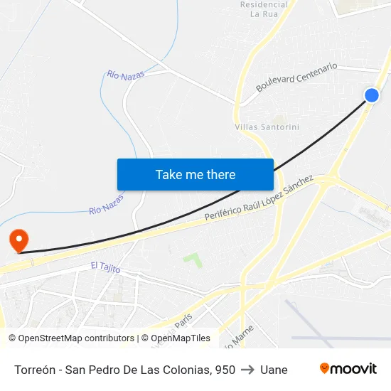 Torreón - San Pedro De Las Colonias, 950 to Uane map