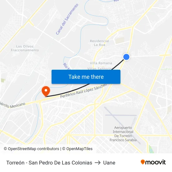 Torreón - San Pedro De Las Colonias to Uane map