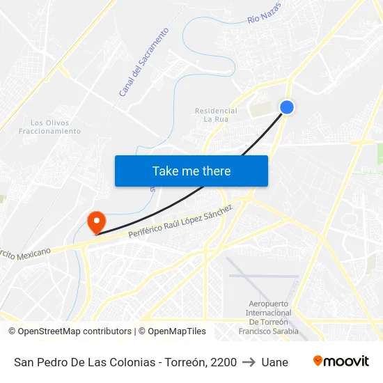 San Pedro De Las Colonias - Torreón, 2200 to Uane map