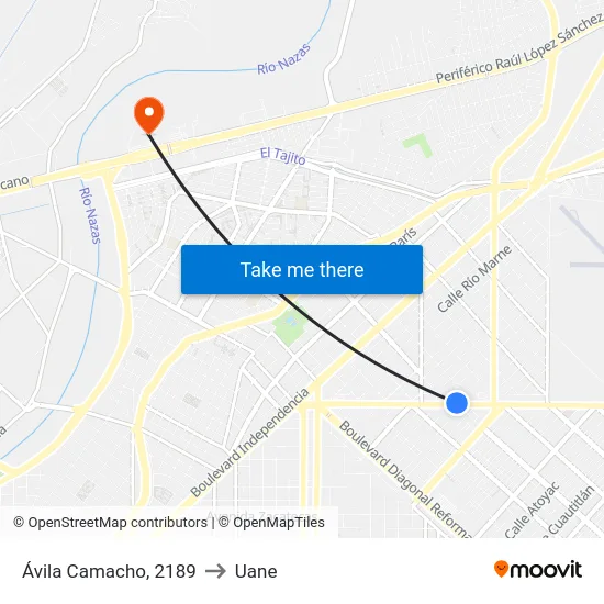 Ávila Camacho, 2189 to Uane map