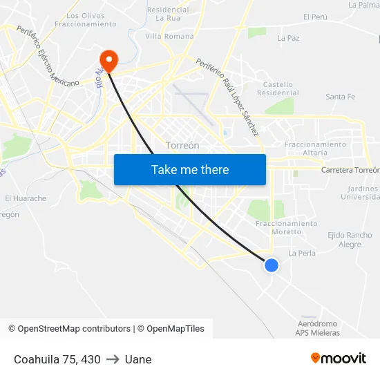 Coahuila 75, 430 to Uane map