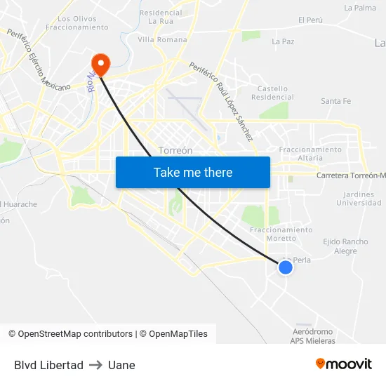 Blvd Libertad to Uane map
