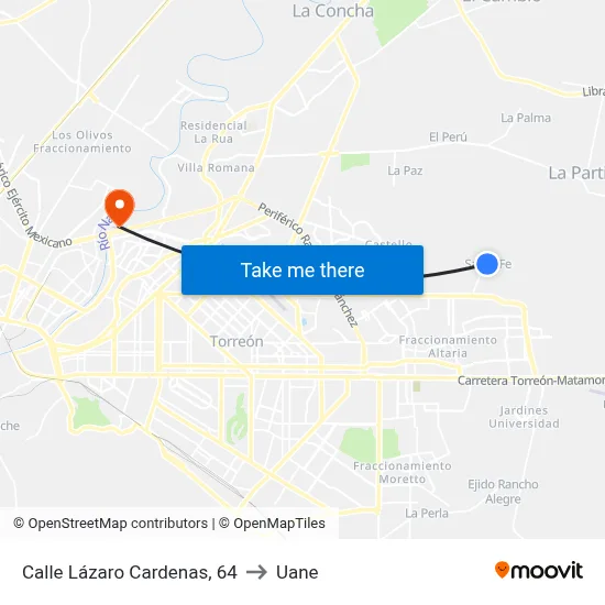 Calle Lázaro Cardenas, 64 to Uane map