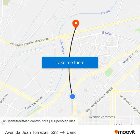 Avenida Juan Terrazas, 632 to Uane map