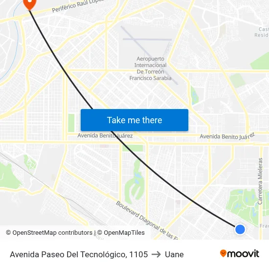 Avenida Paseo Del Tecnológico, 1105 to Uane map