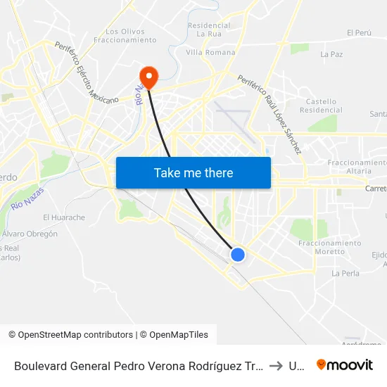 Boulevard General Pedro Verona Rodríguez Triana, 1000-1 to Uane map