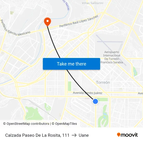 Calzada Paseo De La Rosita, 111 to Uane map