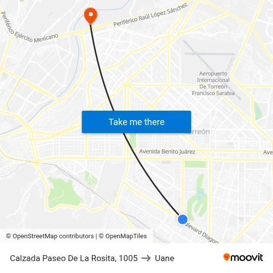 Calzada Paseo De La Rosita, 1005 to Uane map