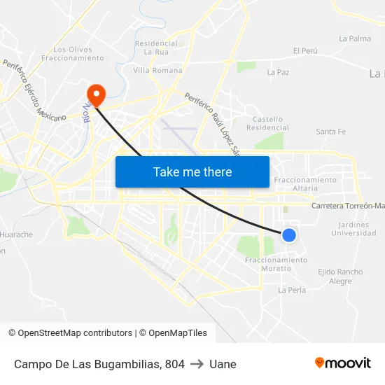 Campo De Las Bugambilias, 804 to Uane map