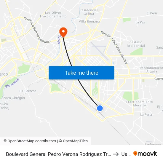 Boulevard General Pedro Verona Rodríguez Triana, 601b to Uane map