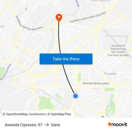 Avenida Cipreses, 97 to Uane map