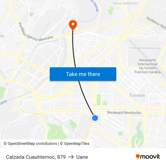 Calzada Cuauhtemoc, 879 to Uane map