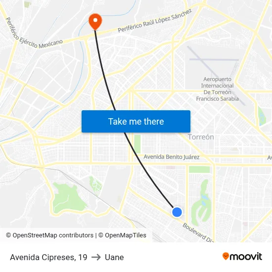 Avenida Cipreses, 19 to Uane map