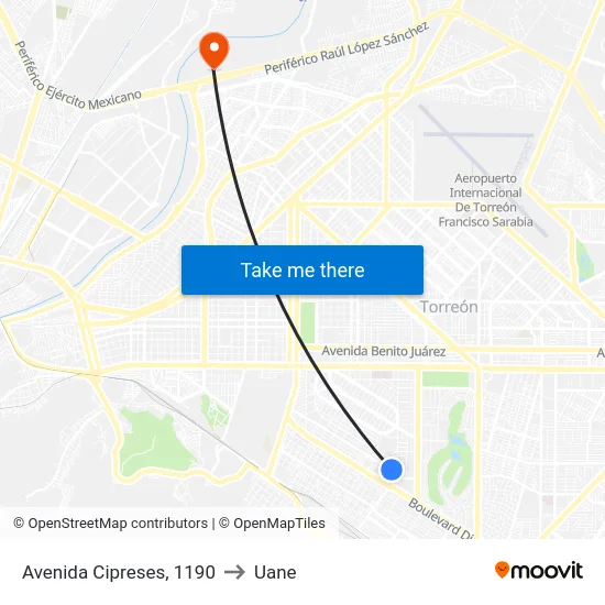 Avenida Cipreses, 1190 to Uane map