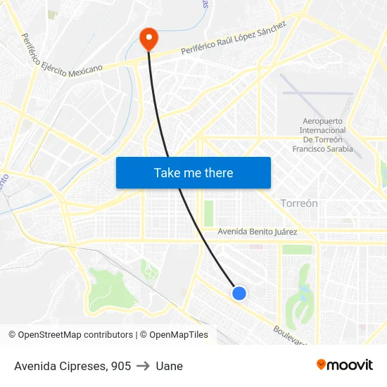 Avenida Cipreses, 905 to Uane map