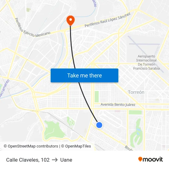 Calle Claveles, 102 to Uane map