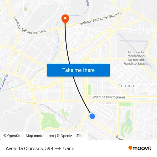 Avenida Cipreses, 598 to Uane map