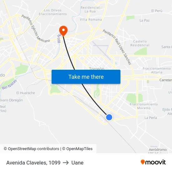 Avenida Claveles, 1099 to Uane map