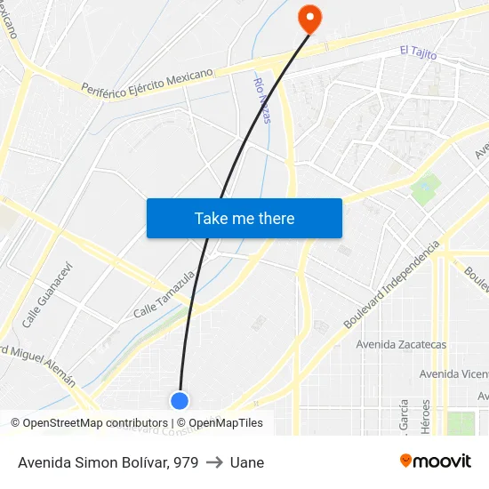 Avenida Simon Bolívar, 979 to Uane map